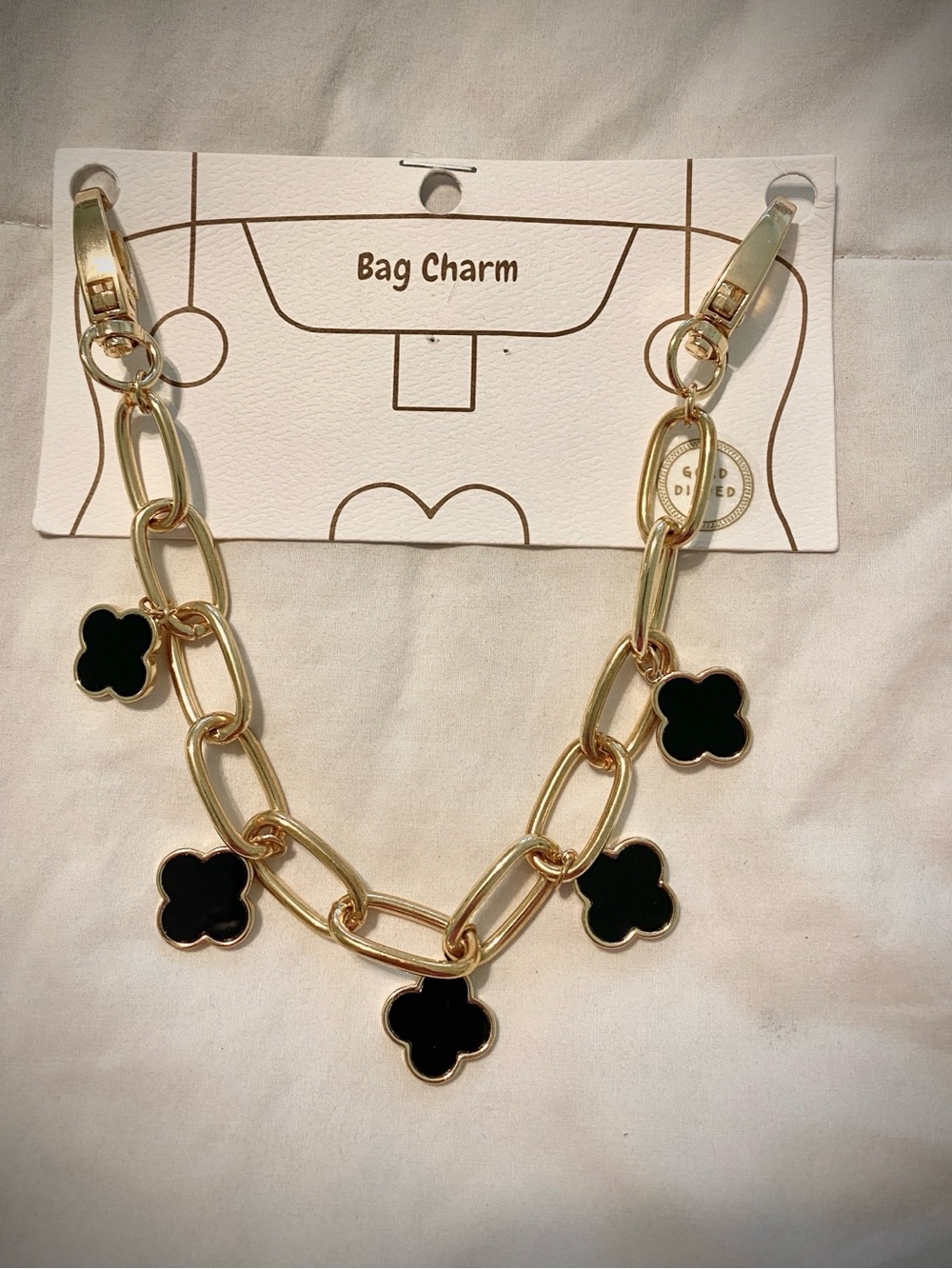 Gold Chain Bag Charm with Black Clover Charms